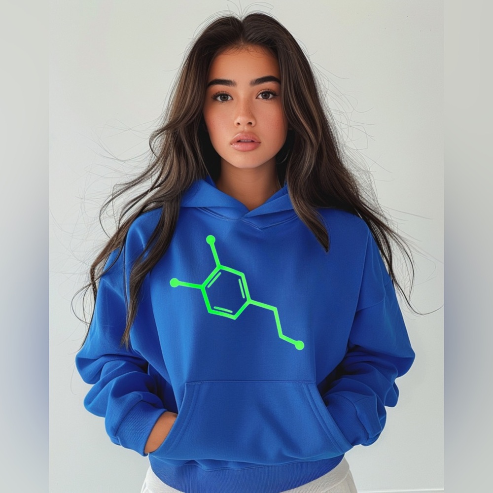 Feel-Good Hoodie – Neon Dopamine Molecule Sweatshirt